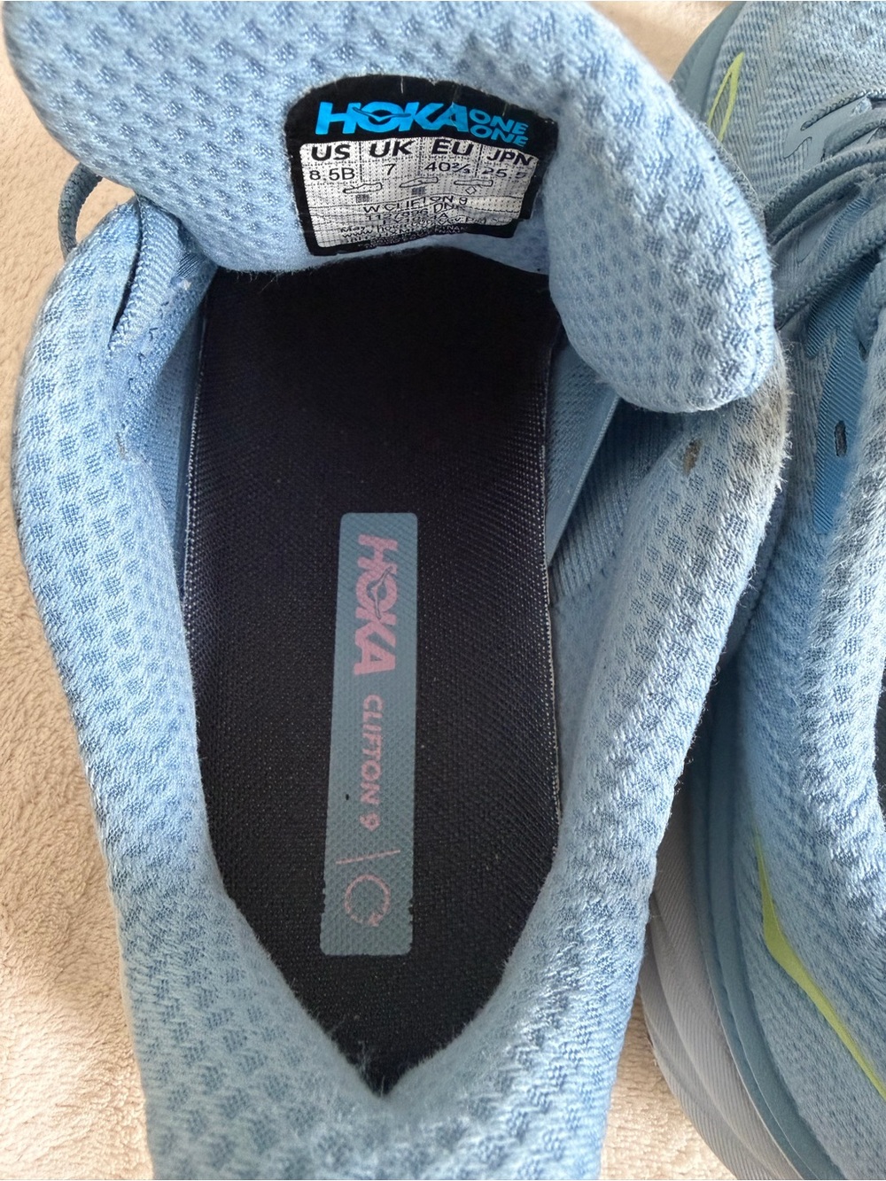 Hoka One One Clifton 9 1127896-DNK Athletic Sneaker Women's s8.5 Blue Knit Sport - Picture 10 of 10